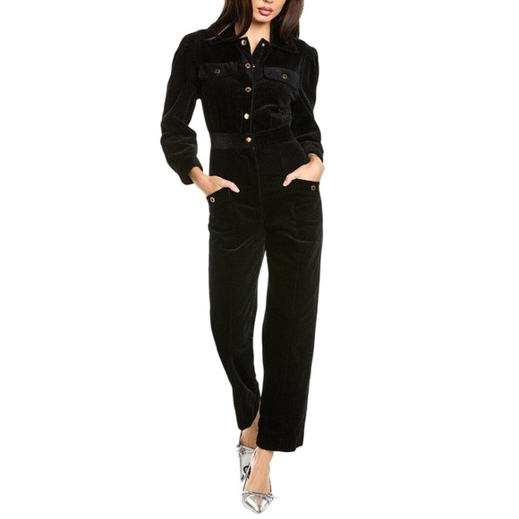 Mable Pants - Mable Chelsea Cinched Waist Corduroy Jumpsuit Women L Black Long‎ Sleeve Utility